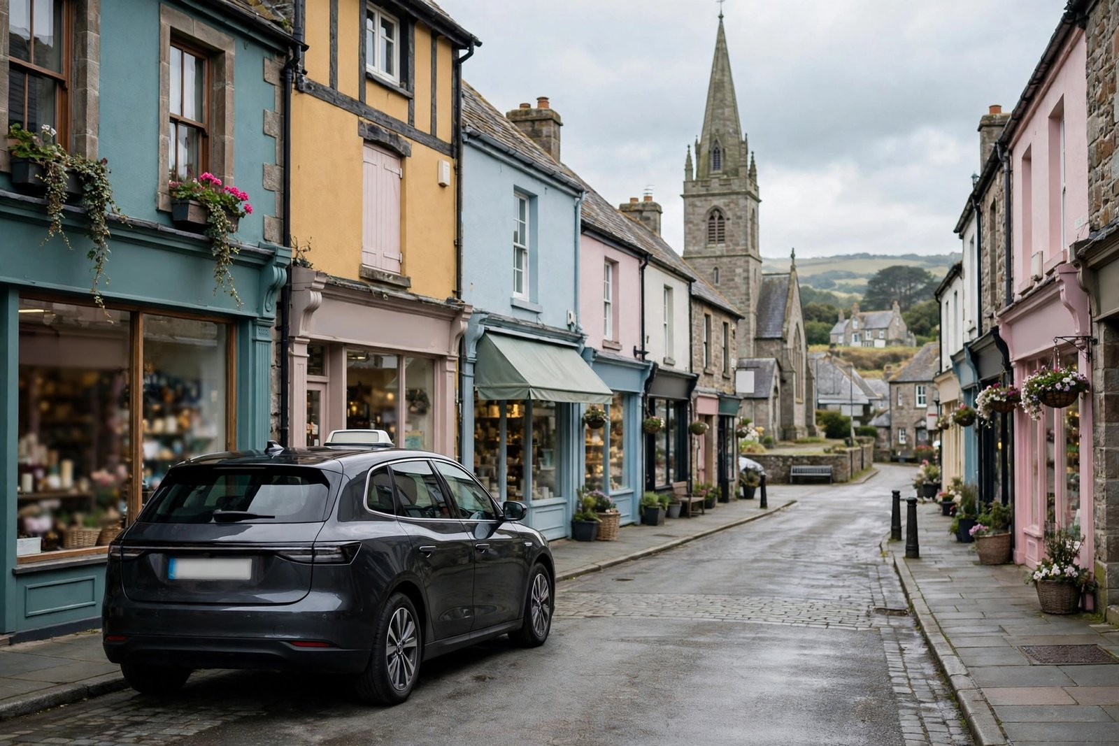 Taxi on the high street in Narberth