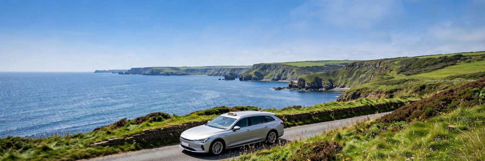 Taxi on a coast road in Pembrokeshire